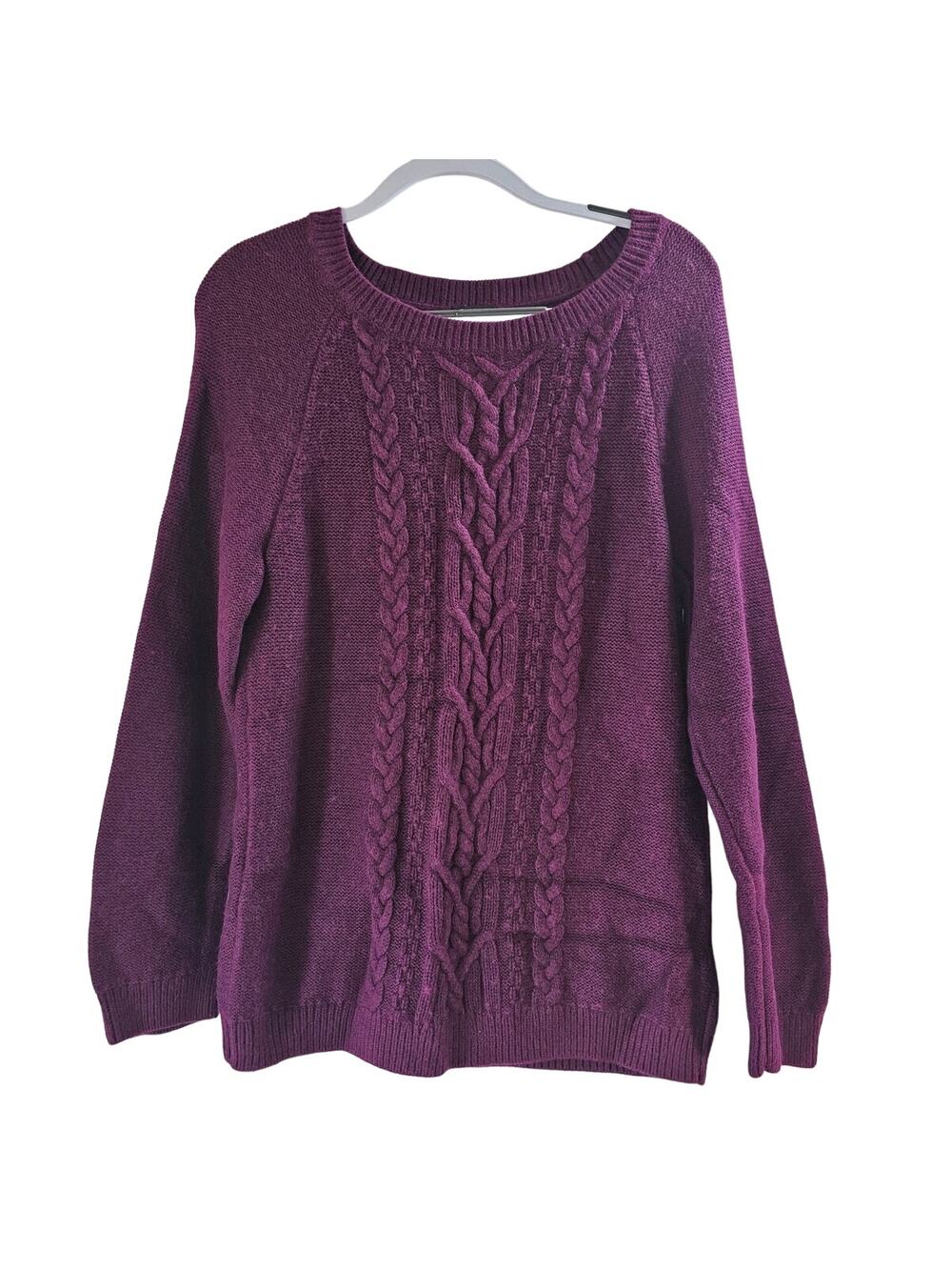 Talbots Womens Sz L Purple Cable Knit Soft Angora Rabbit Hair Blend Sweater